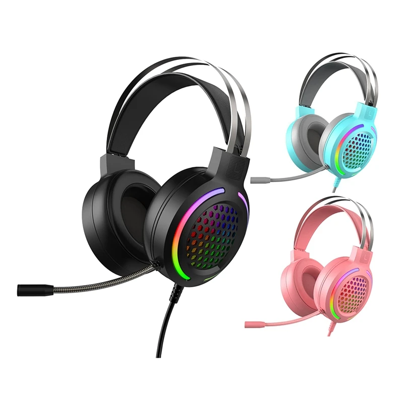 

Computer Gaming Headset With Noise-Canceling Microphone 7.1 Surround Sound USB Head-Mounted RGB Gaming Headset