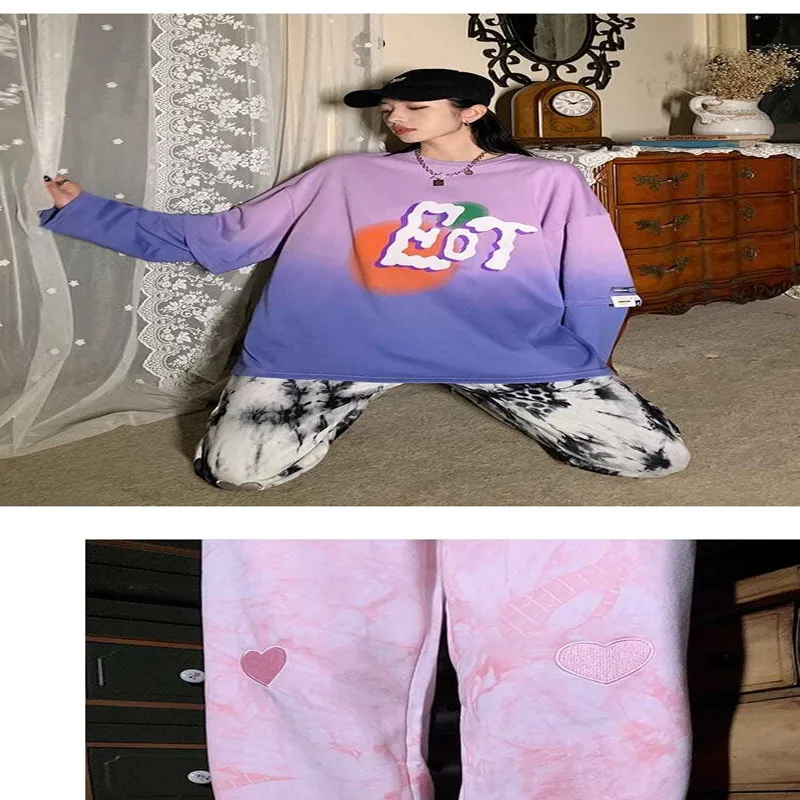 

Casual pants love tie-dye spring and summer trend Korean version of loose wild sports wide legs and feet Harajuku hot sale ins