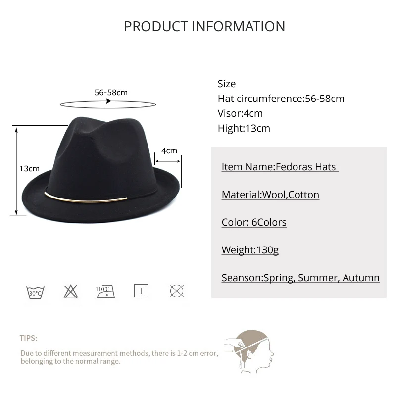Women's Black Felt Hat Women's Fedora Hat British Retro Top Hat Women's Flat-brimmed Hat Men's Street Gambler Hat F24