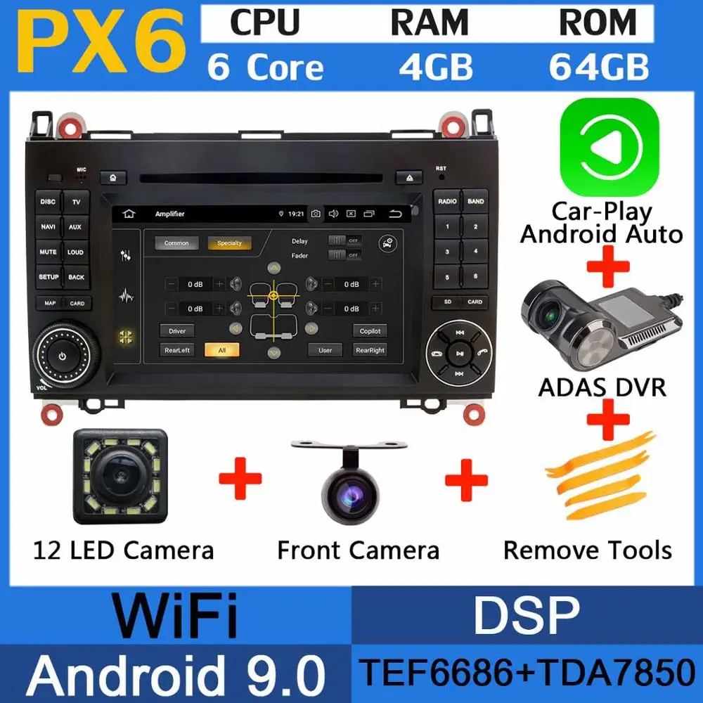 PX6-CarPlay-ADAS PX6 Восьмиядерный Android 9,0 4+ 64G usb× 5 Автомобильный мультимедийный плеер для Mercedes Benz A-Class W169 B-Class W245 DSP CarPlay Android Auto - Цвет: PX6-CarPlay-ADAS