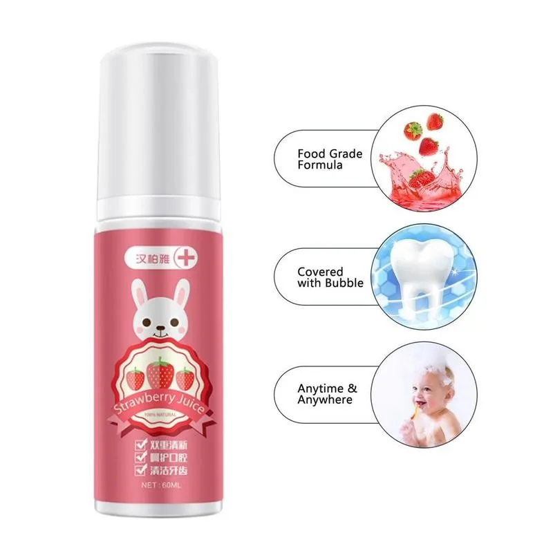 Pasta de dientes de espuma de fresa, herramienta de cuidado Dental para eliminaci&oacute;n de manchas, limpieza bucal, blanqueamiento, Mousse, 60ml-2