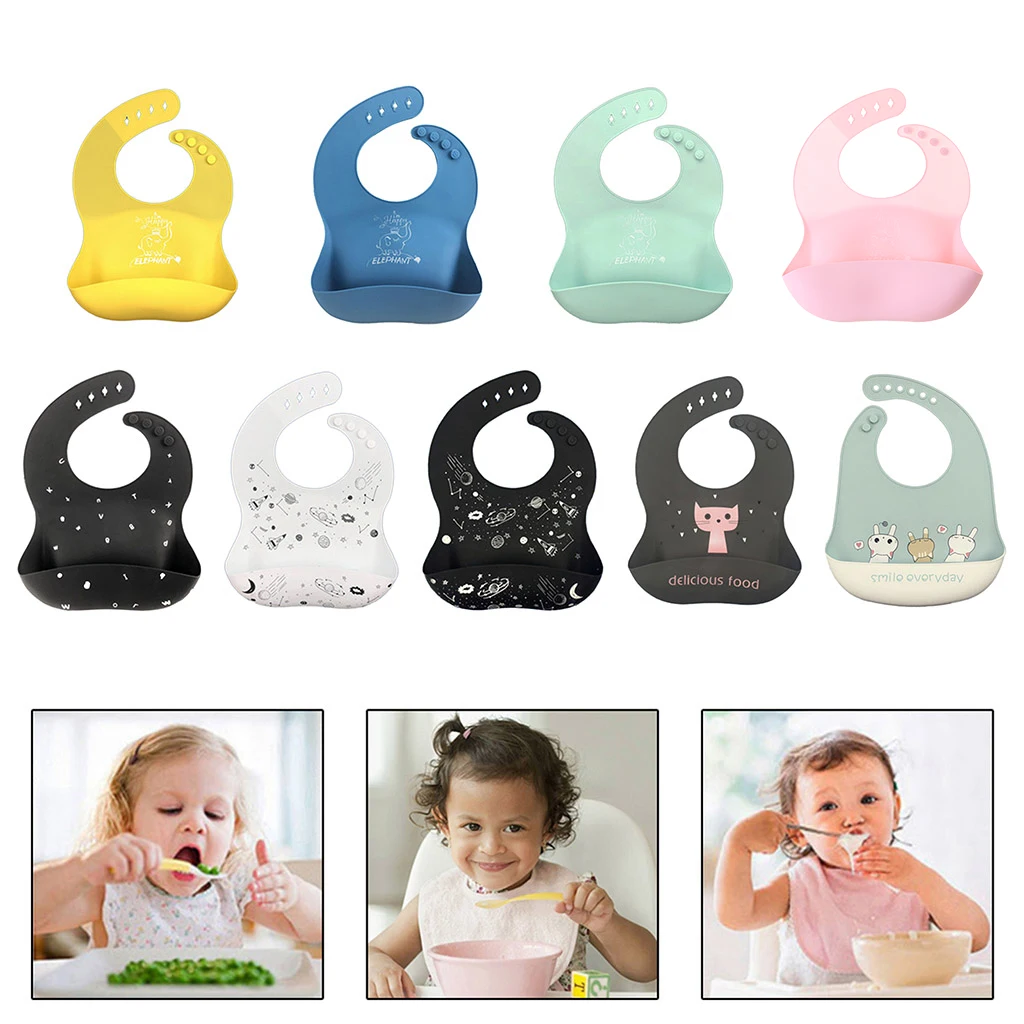 

Baby Food Grade Silicone Waterproof Bibs Newborn Boys Girls Feeding Saliva Towel Infants Adjustable Burp Apron