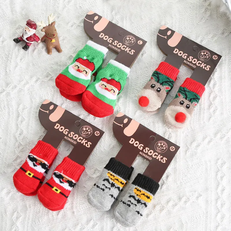 

Santa socks pet dogs cats small and medium-sized dogs fall and winter warmth elastic shoes accessories suppliesShoes for dogs