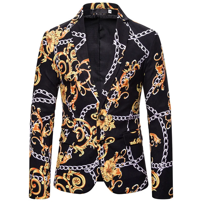 

Fashion Gold Chain Print Men's Blazers And Suit Jackets 2020 New Single Breasted Floral Blazer Men Prom Formal Blazer Homme XXL1