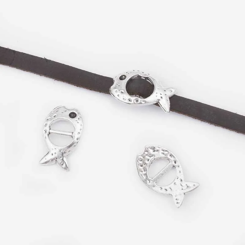 20 шт покрытые серебром Цвет рыбы в форме животных ленты слайдер для 8*2 мм плоского