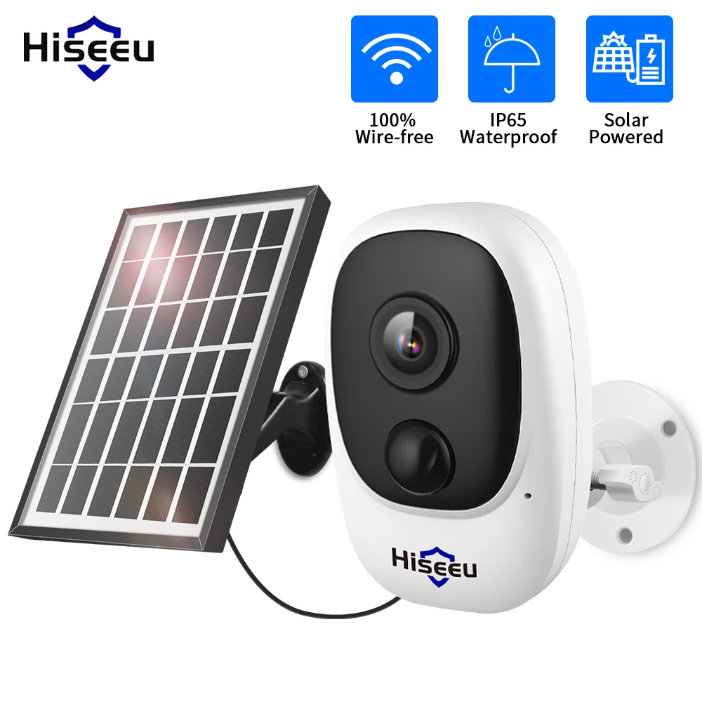 Hiseeu 1080P Беспроводная перезаряжаемая батарея ip камера с солнечной защитой от