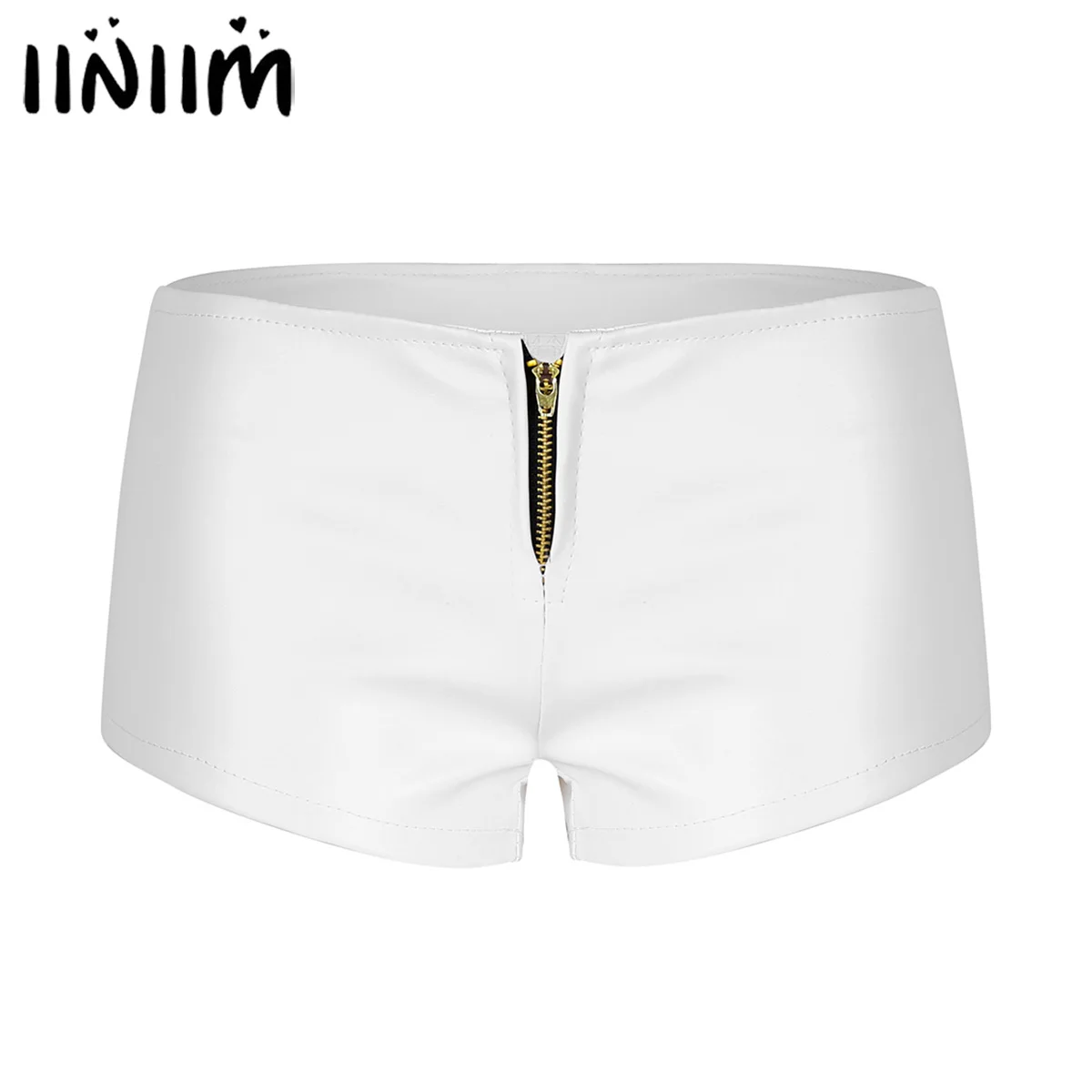 Iiniim, женские сексуальные шорты в стиле «Wetlook» в стиле панк, шорты на молнии с завязками, мини шорты, Клубная одежда для взрослых, костюмы для танцев на шесте