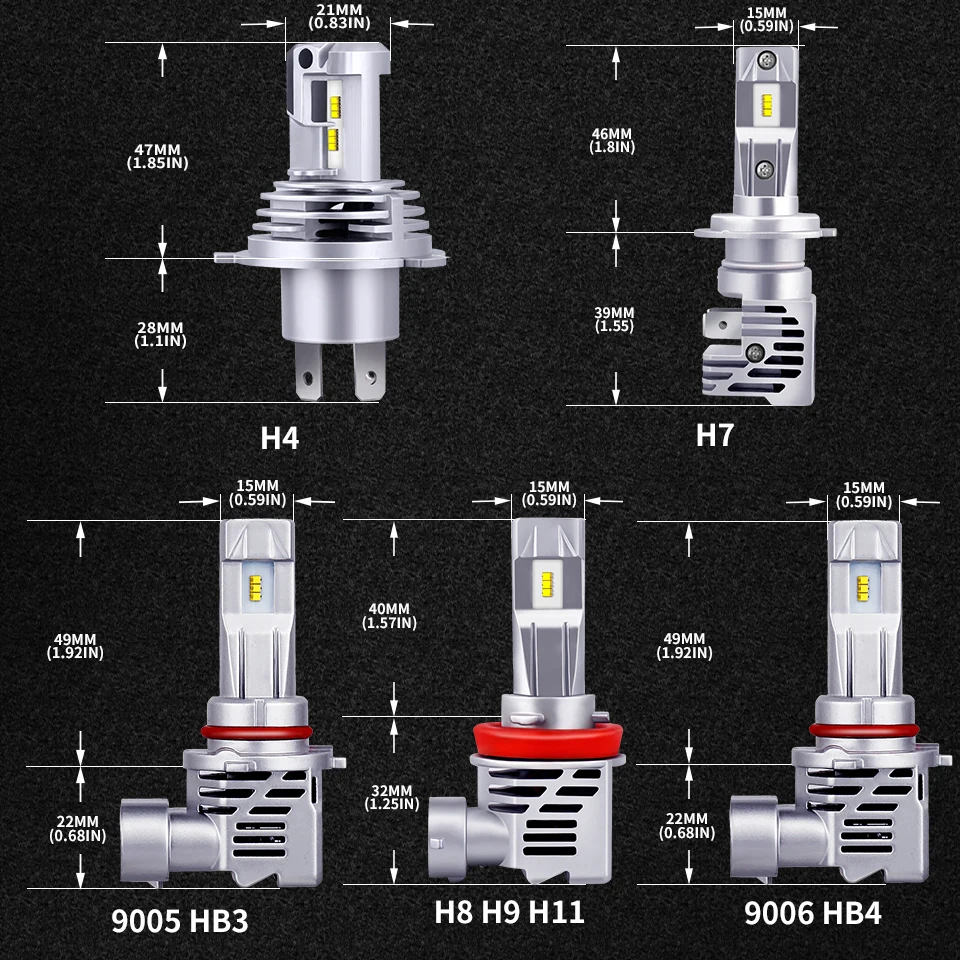 

Car Headlight Bulb H4 LED H7 H8 H9 HB2 HB3 H11 HB4 9005 9006 60W 12000LM Plug-N-Play Extremely Bright 6000K ZES Chip Hi/Lo Beam
