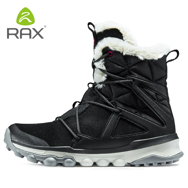 Rax Womens Snow Boots Genuine Leather Winter Boots Mountain Hiking Boots Walking Trekking Shoes Fleece Warm Sports Sneakers
