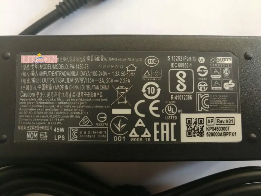 KP.0450H.009 PA-1450-78 Оригинальный Новый Full A C E R 45W 5/9/15/20V 3/3/3/2. Адаптер питания 25А с