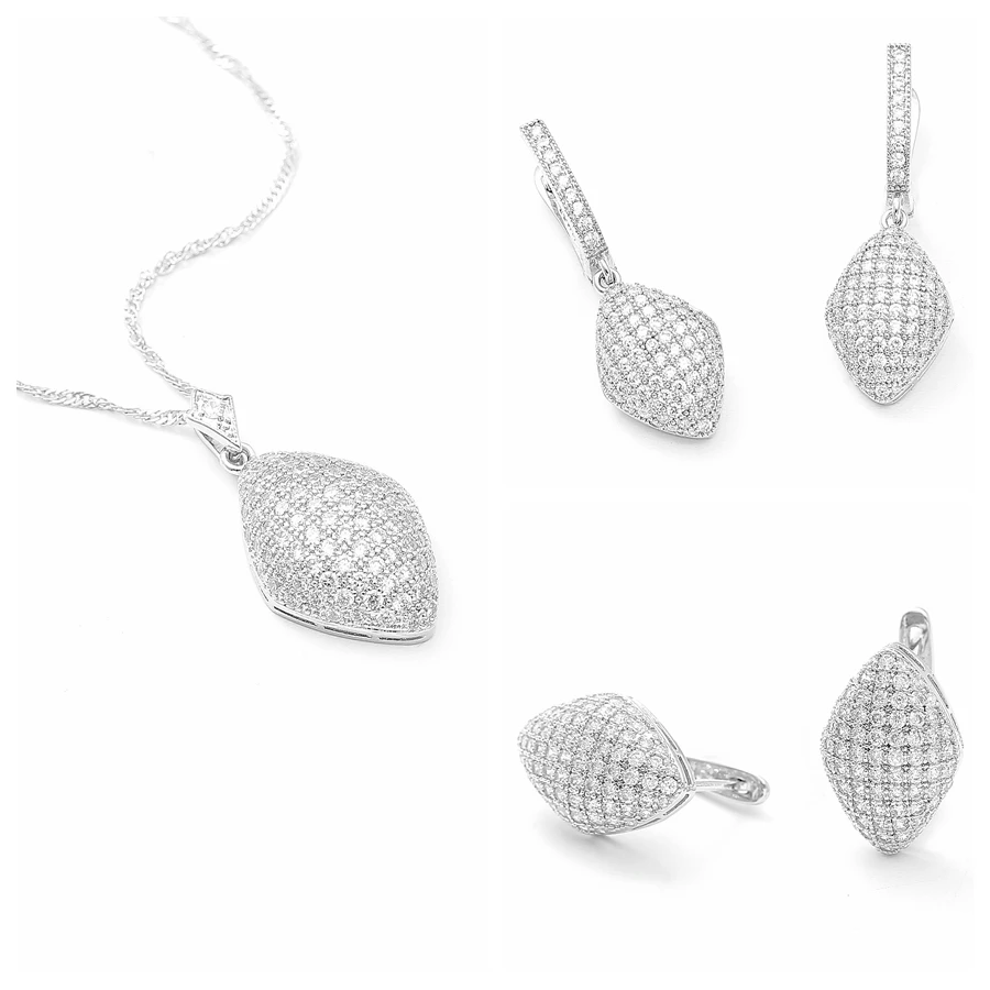 

White Gold Color Bride Wedding Jewelry Sets for Women AAA Cubic Zirconia Hoop Earrings Vintage Necklaces Set Anniversary Gifts