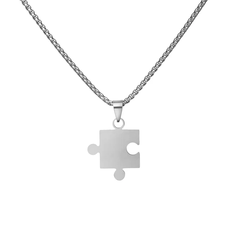 

Tearsofriver Titanium Steel Puzzle Couple Necklace for Women and Men Silver Pendant Paired Necklace Fashion