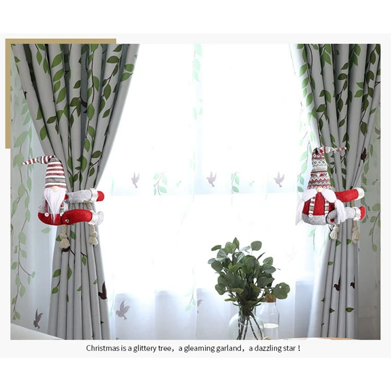

2Pcs Sitting Striped Hat Forest Santa Claus Curtain Tied Back Cartoon Doll Door Curtain Button Christmas Home Decoration
