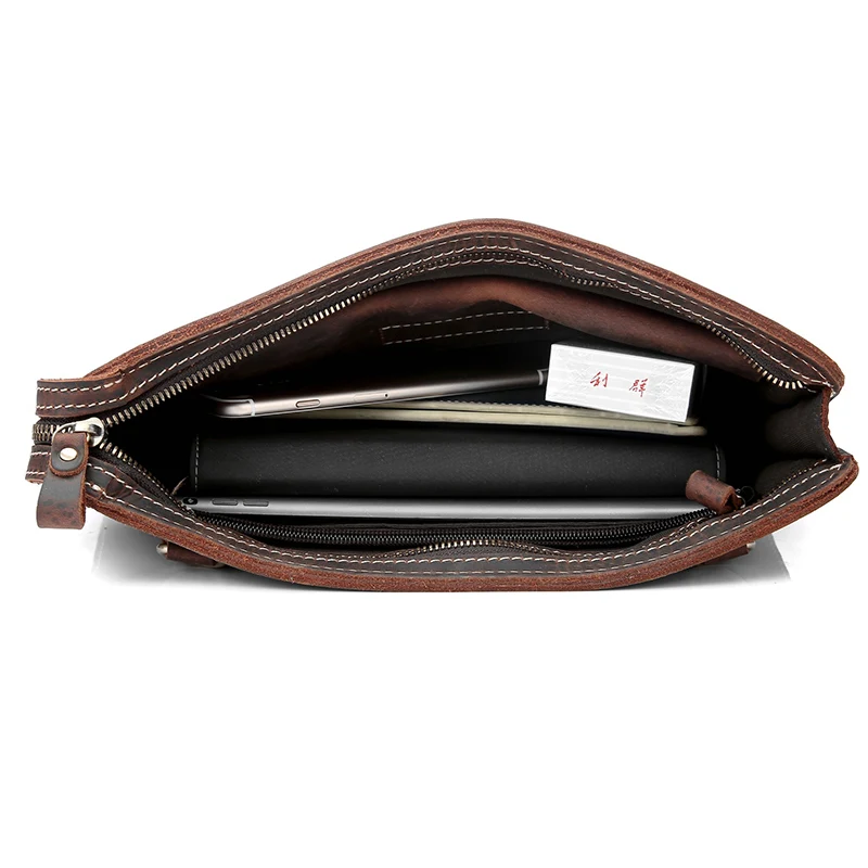 Unisex Genuine Leather Handbag Men Vintage Ipad Shoulder Bag Male Crazy Horse Leather Business Clutch Bag Men's Travel Bag