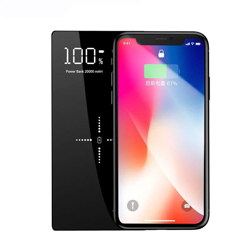 QI Беспроводное зарядное устройство зеркало power Bank светодиодный дисплей 20000 мАч Внешний аккумулятор для iPhone 8 XS MAX samsung Xiaomi huawei