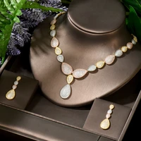 hibride water drop shape 2pcs necklace earring set 3 tones cubiz zirconia women bridal jewelry set nigeria wedding n 1808