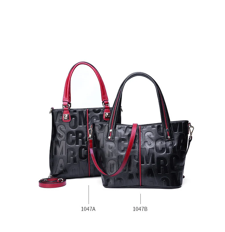 Wmnuo Brand Bag Women's Tote Genuine Leather Handbag For Women Cow Personality Letter Embossing Ladies Shoulder Bag Two Style