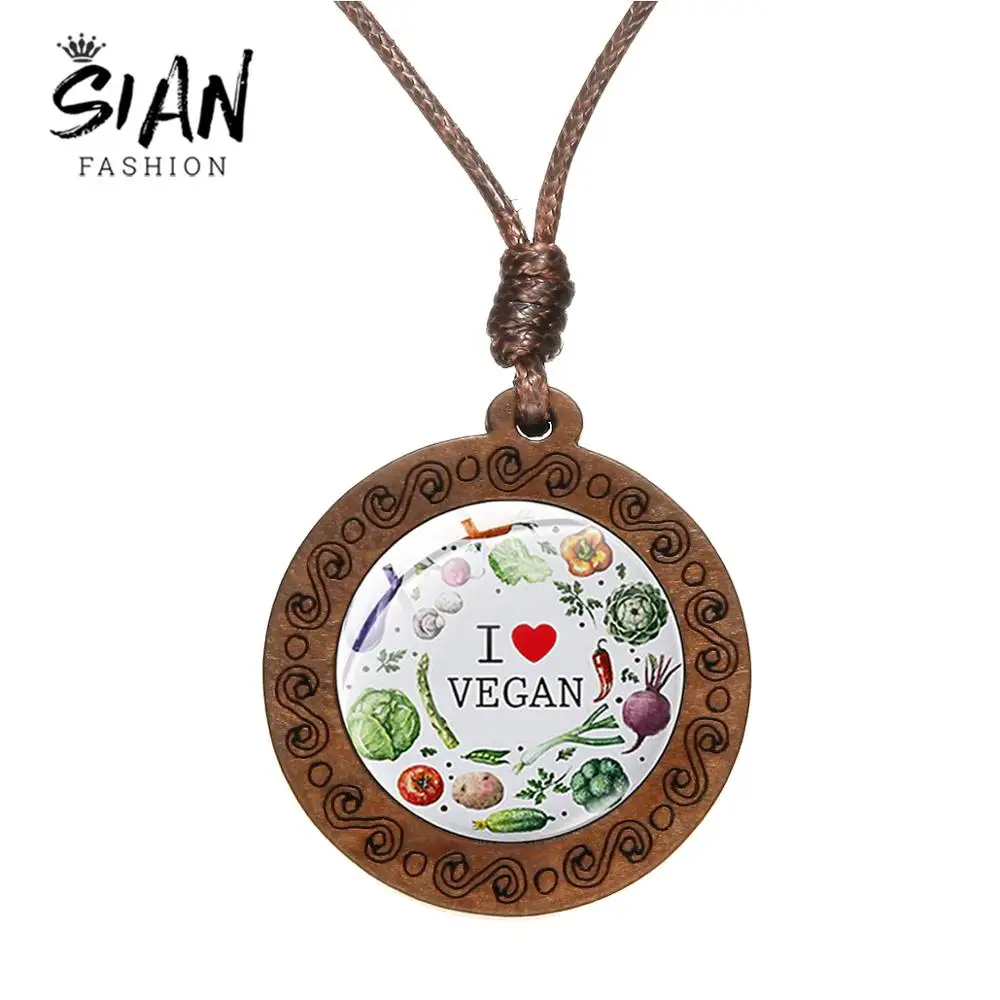 Азиатских веганских материалов Здоровое питание Деревянный ожерелье с надписью