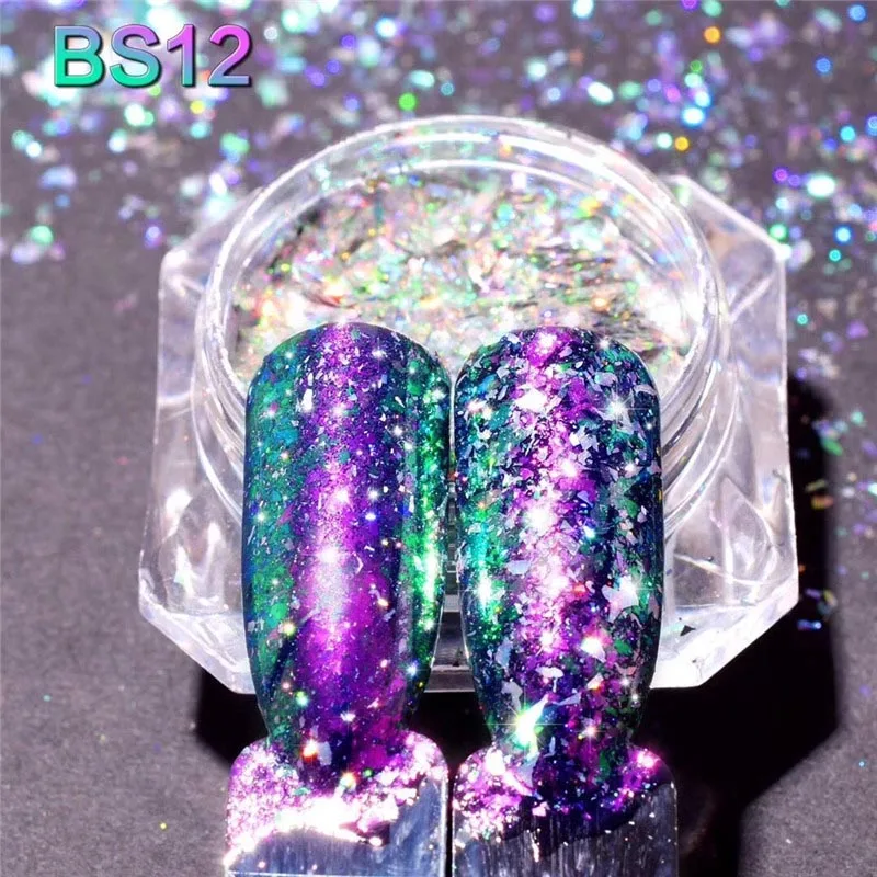 12-0.1g 0,2 г/кор. лазерный блеск Galaxy Holo чешуйчатый Радужный дизайн ногтей голографические блестки порошок блестки - Цвет: 12-0.1g