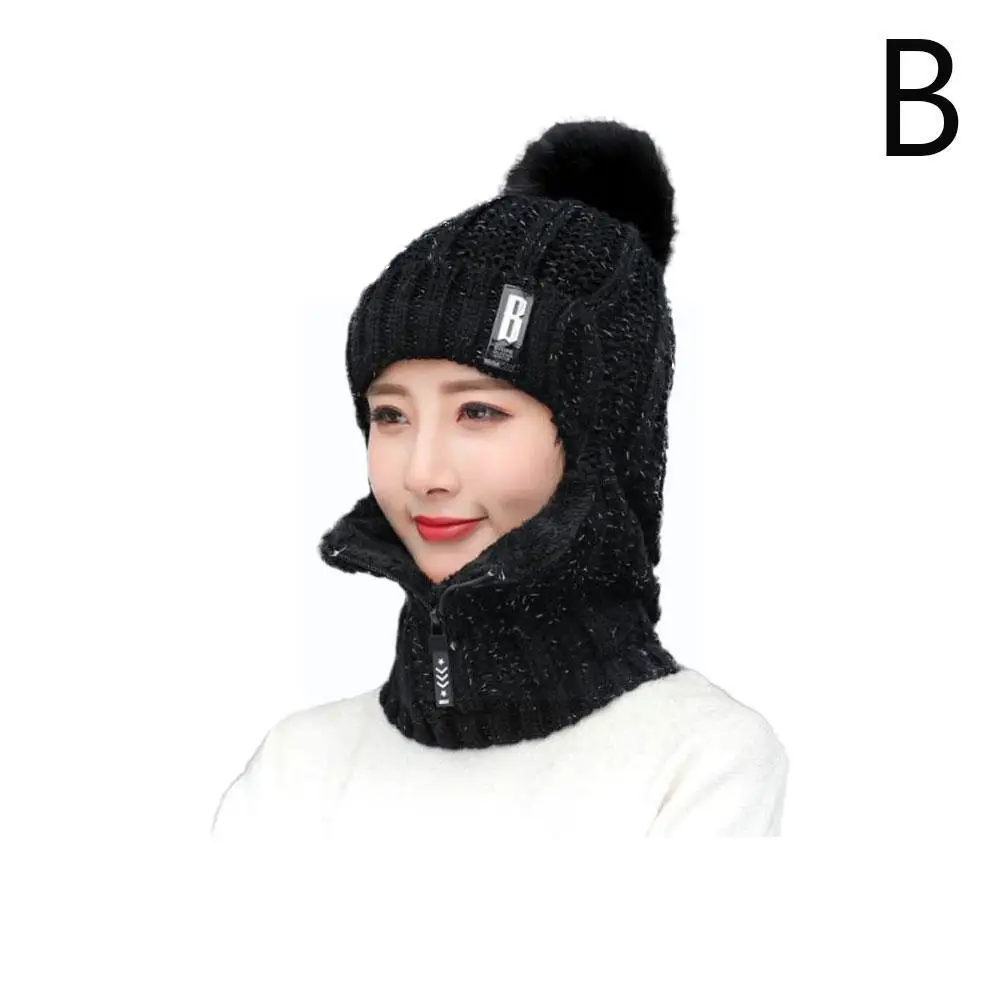 

Новая модная женская вязаная шапка плюс бархатная шерстяная шляпа на молнии с ушками для девочек Теплый нагрудник шляпа для езды на велосип...