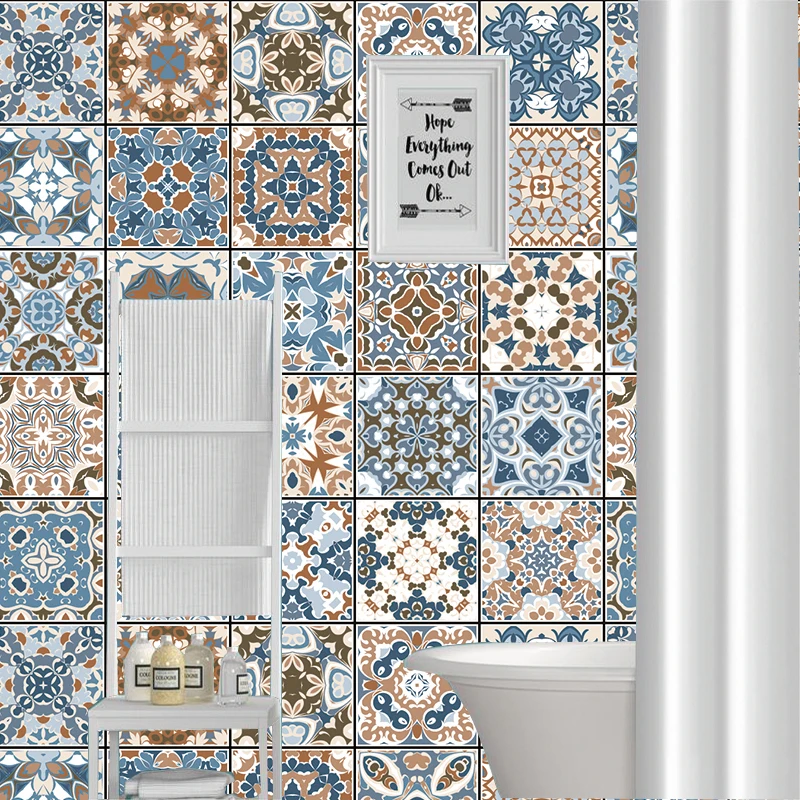 

Retro Mosaic Tile Wall Stickers Bathroom Tile Waist Line Vinyl Room Decor Stickers Kitchen Adhesive Toilet Waterproof PVC Europe