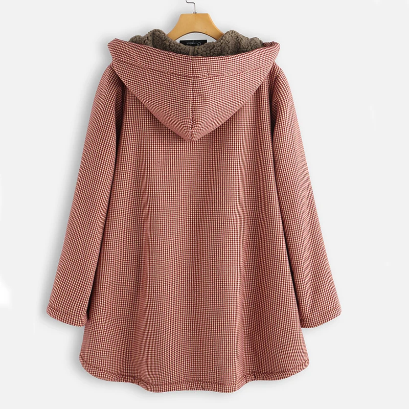 Винтажные с длинным рукавом теплые парки в клетку mujer размера плюс 5XL Кнопка