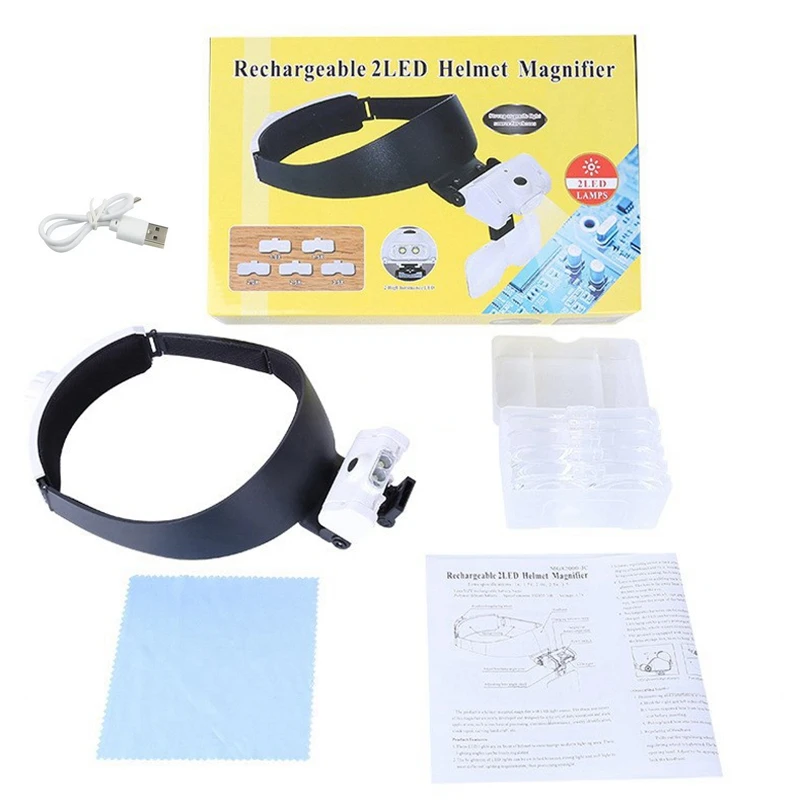 

Head Wearing Illuminated Magnifier 1X 1.5X 2X 2.5X 3.5X Rechargeable LED Helmet Magnifying Glasses Third Hand Repairing Tool