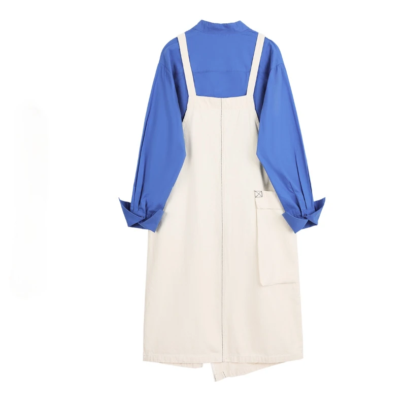

Casual Fashion Women Spring Long Sleeve Irregular Suspender Dress All-match Simple Solid Korean Vestidos Preppy Style Robe