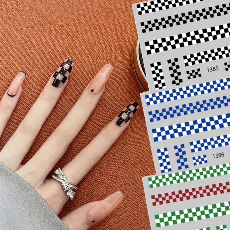 1 лист 3D наклеек в клетку для ногтевого дизайна черная сетка наклейки ногтей
