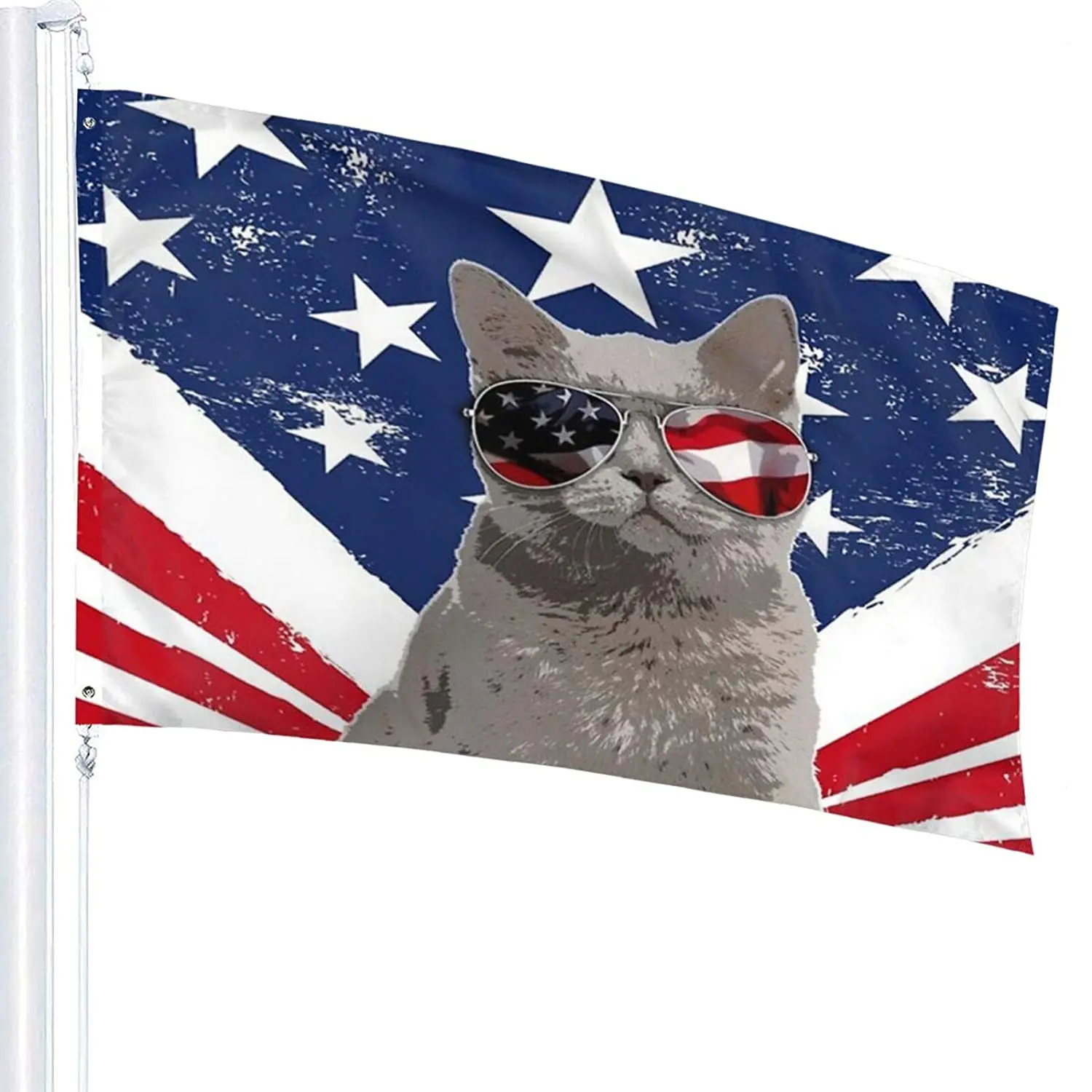 Забавные солнечные очки с котом США и американским флагом Садовый флаг 3x5 футов