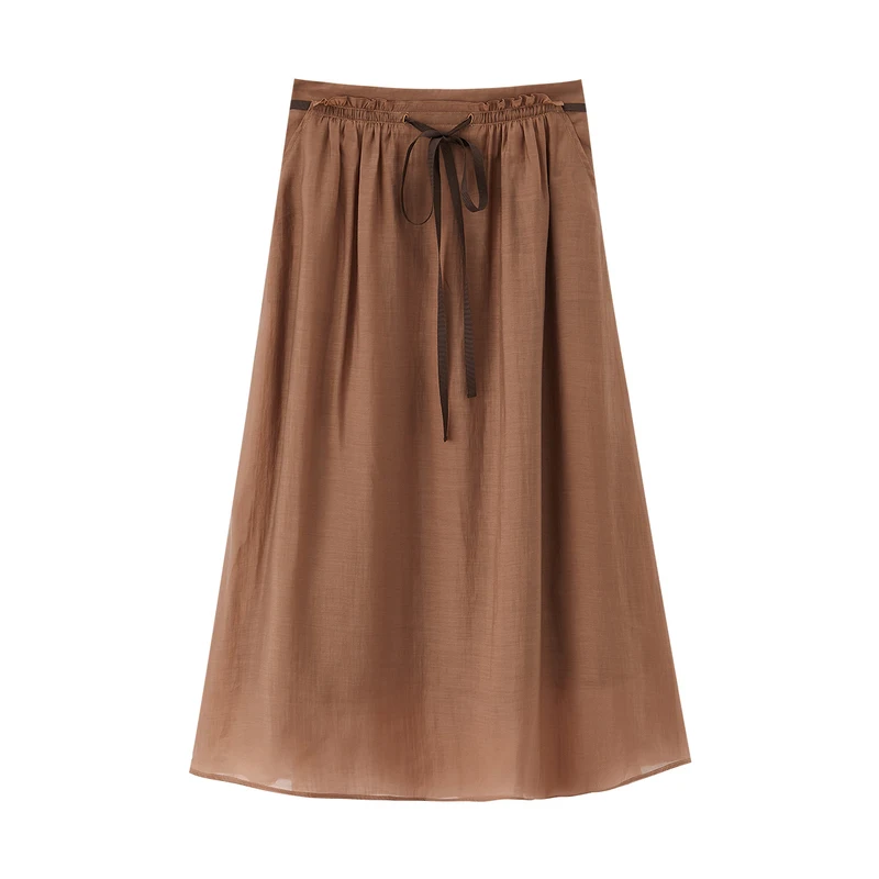 

INMAN Spring Autumn Artsy Contrast Color Bud Shape Waist Mid Calf Cotton Skirt
