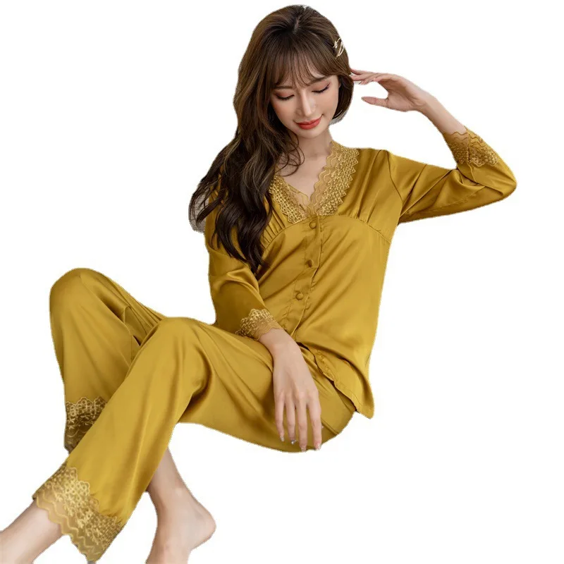 

Women's Sexy Lace Long Sleeve V-neck Red Ice Wholesale Pajamas for Women Sales with Free Shipping Clearance Sale