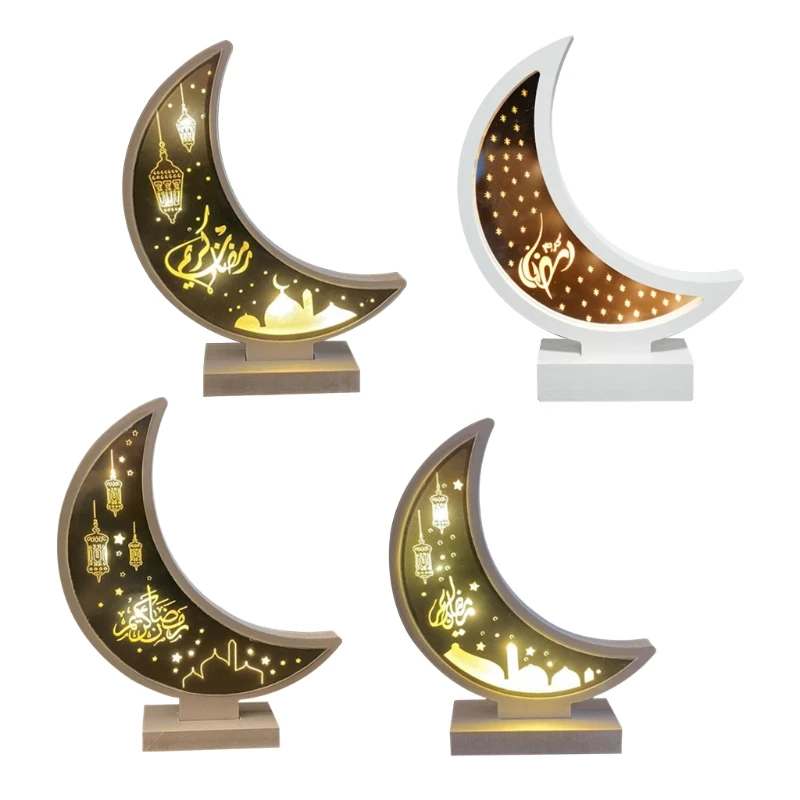 

Ramadan Eid Mubarak Decorations Wooden Moon Ornament Arab Muslim Light Craft Islam Event Party Supplies 090C