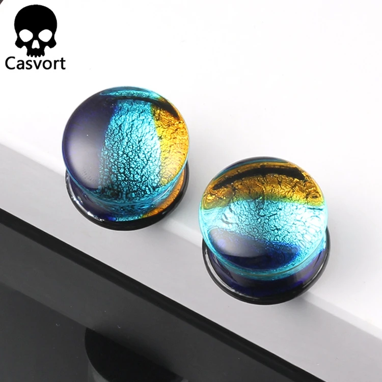 Casvort, 2 шт, разноцветные стеклянные тоннели в Уши пирсинг, серьги-гвоздики, спиральные беруши, модные ювелирные изделия для тела