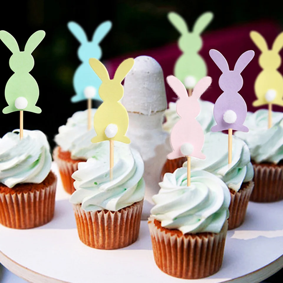 

10 шт., разноцветные топперы для торта в виде кролика