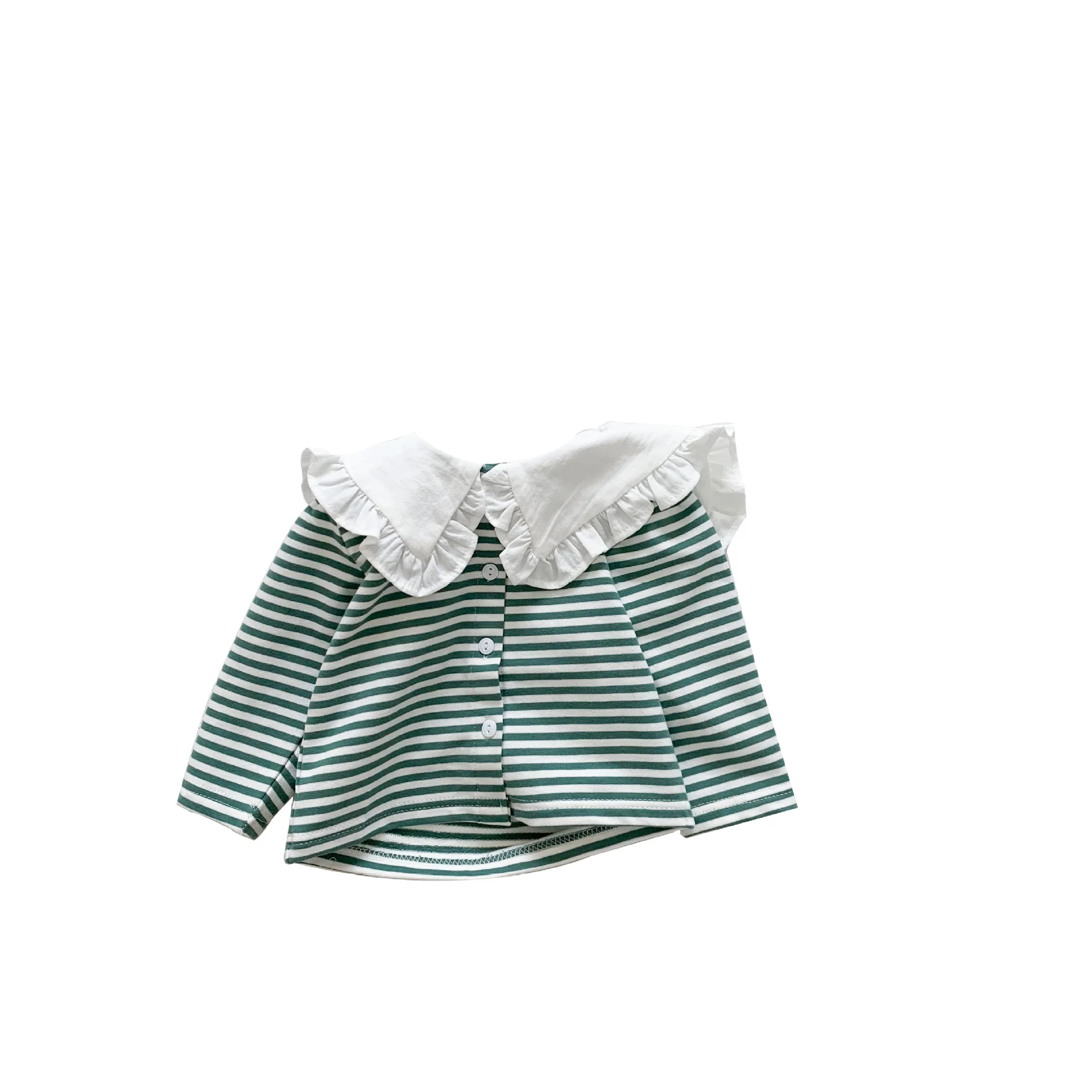 

Children's T-shirt 2021 Spring Stripe Long Sleeve Korean Lace Collar Top Girls Clothes