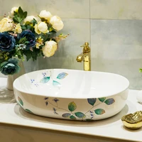 succinct hand painted green leaves pure and fresh nordic wash bathroom sink