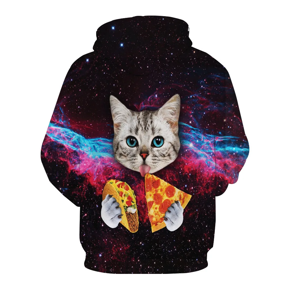 

CNUUIKOOEK Sweatshirts Men's 3D New Style Pizza Cat Printed Hooded Pocket Pullover Hoody Fashion Hooded Men's Hoodies