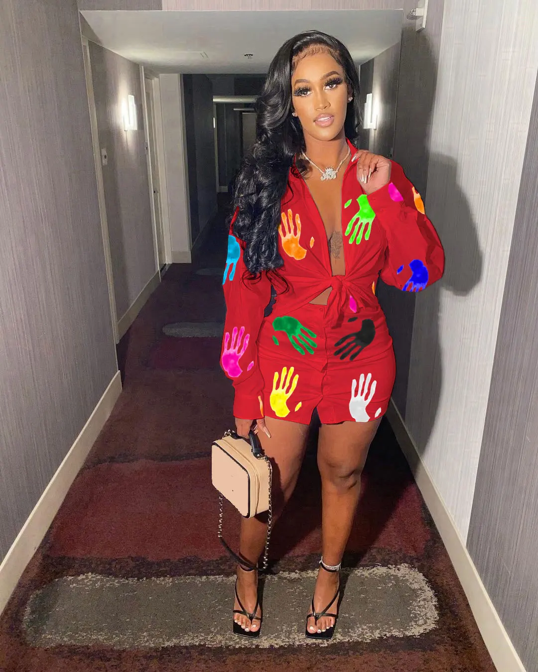 Женская Повседневная юбка-рубашка на пуговицах с принтом