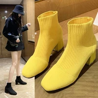 ankle sock stretch boots designer thick soled thick soled snow boots 2022 new winter warm fashion mid heel knitted chelsea women
