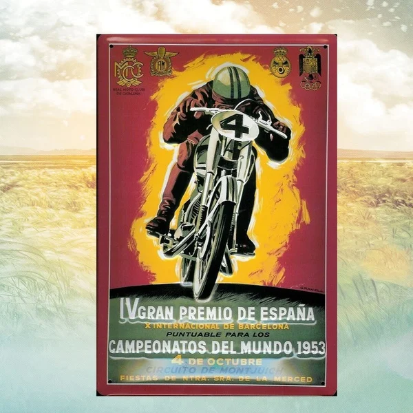 

Metal Tin Sign Gran Premio De Espana Campeonatos Del Mundo 1953 Poster Plaque Garage Club Club House Wall Decoration 12*8 Inches