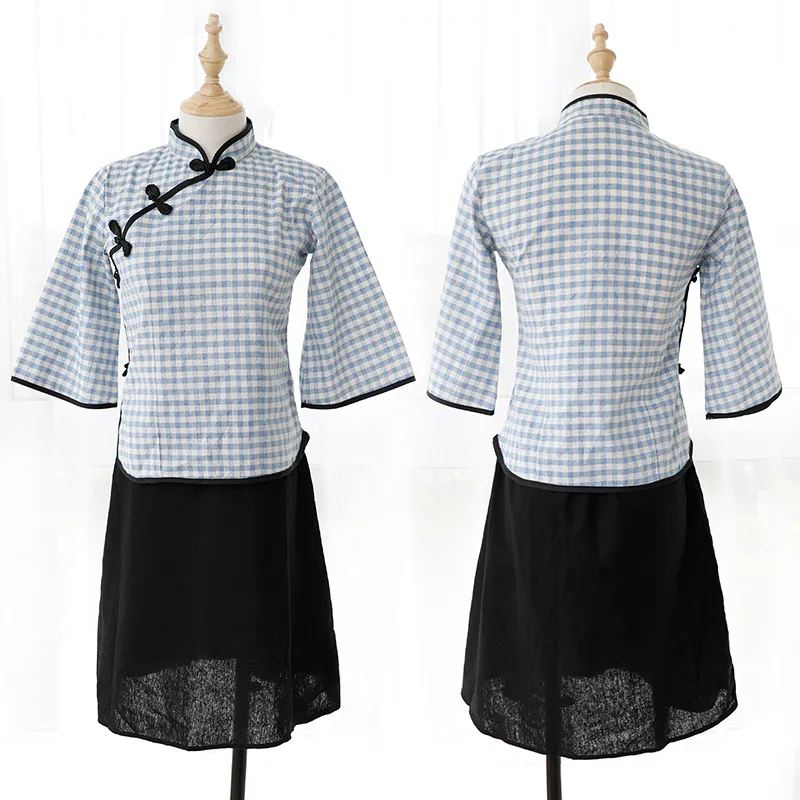 Сексуальное нижнее белье для девушек клетчатая рубашка в китайском стиле с