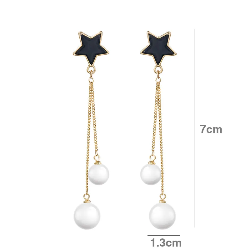 

2020 New Fashion Star Long Tassel Earrings Simulated Pearls Pendant Elegant Drop Earring Party Jewelry For Women Girls Brincos