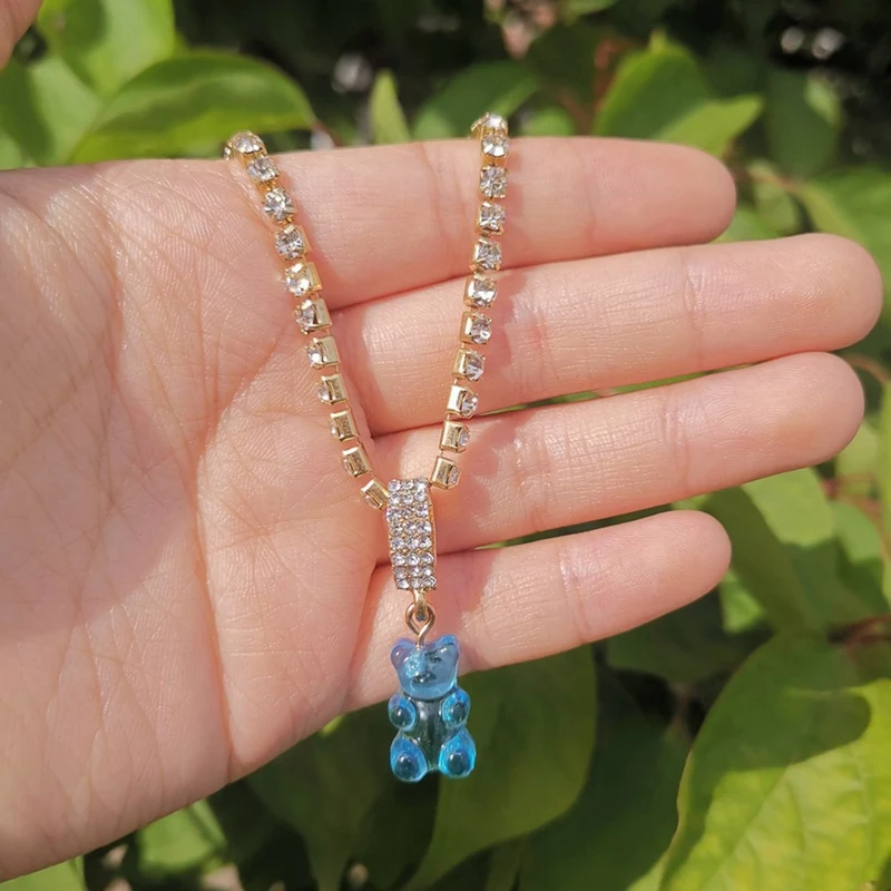 

Diamond Bear Pendant Necklace-Fashionable Transparent Bear Personality Claw Chain Women's Shiny Rhinestone Jewelry Gift New 1pc