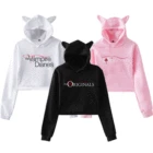 Милые женские толстовки с кошачьими ушками, худи из сериала TV, Дневники вампира, укороченный топ для девочек, свитшот, женская одежда Dia