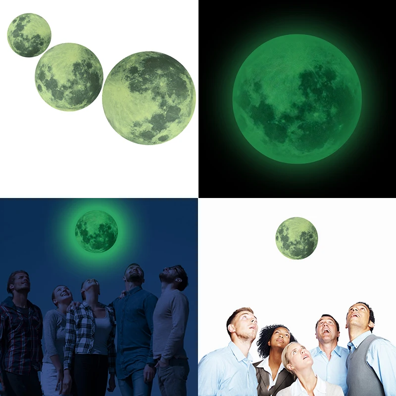 

12-30cm Luminous Moon Sticker Lunar PVC Fluorescent Wall Sticker Glow In The Dark 3D Earth Universe Fluorescents Kids Room Decor