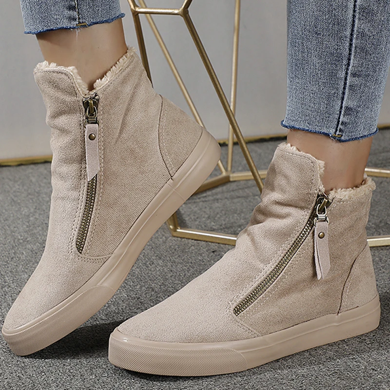 

Women 2021 Winter Ankle Short Snow Boots Easy Wear Zipped Botas Plush Platform Ladies Faux Suede Warm Plush Shoes Botines Mujer