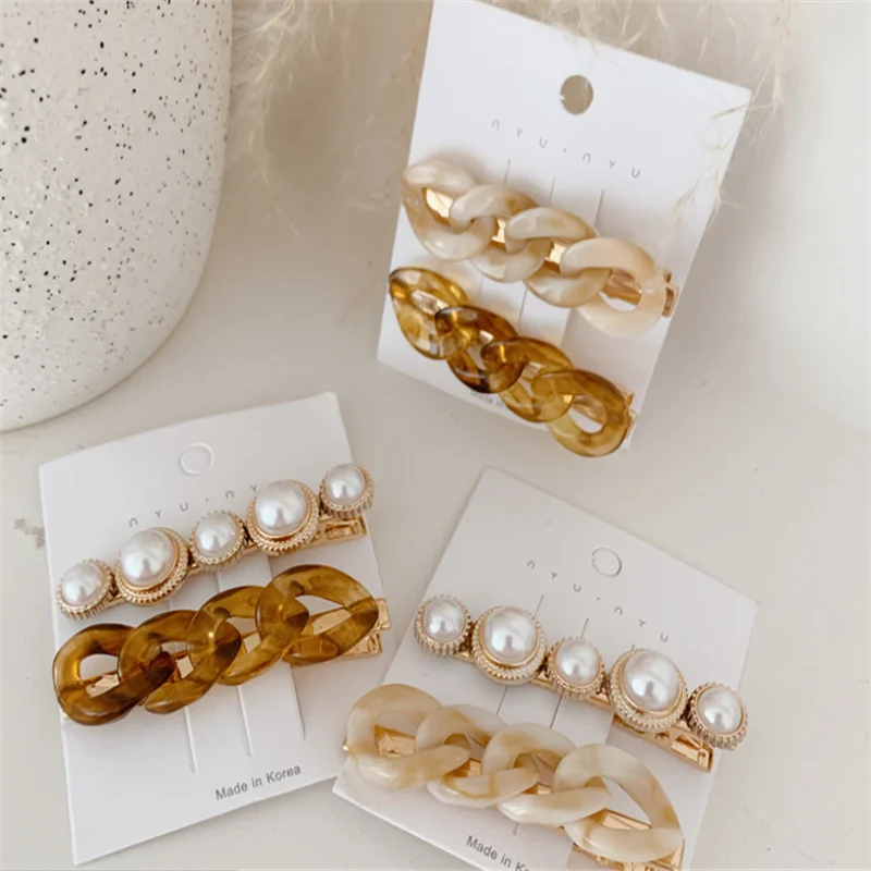 

Ultra-fashioned Ins Wind Chain Pearl Hairpin Combination Wild Hair Card Side Clip Net Red Bangs Clip Female Korean Hair Accessor