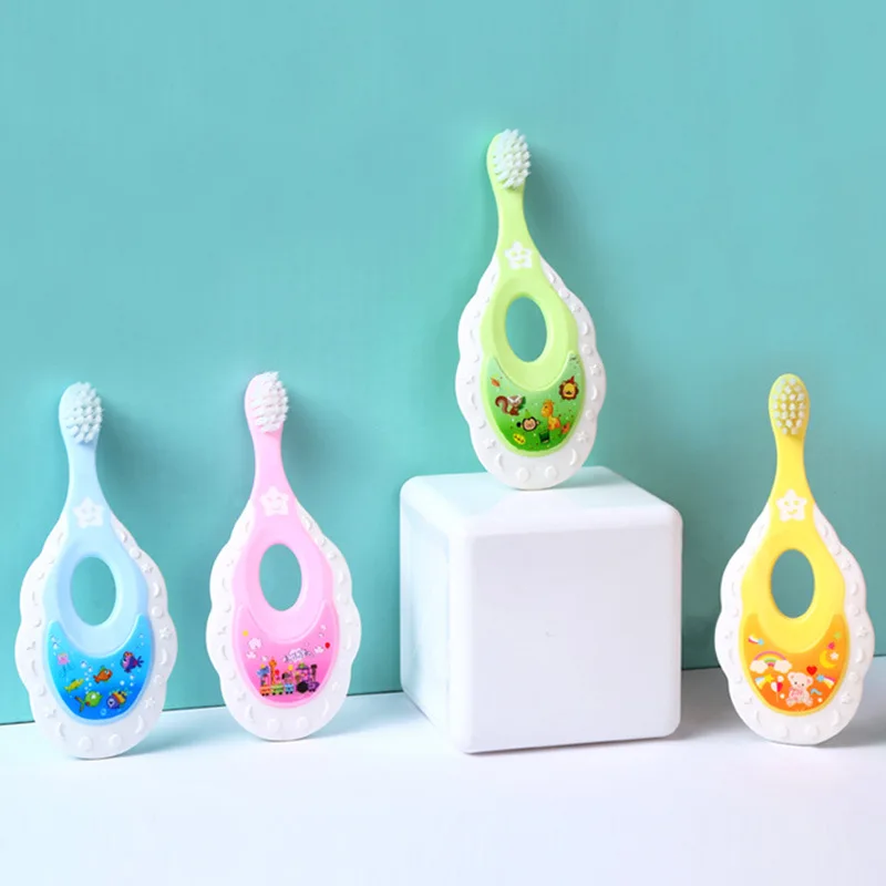 Cepillo de dientes suave antideslizante con dibujos animados para beb&eacute;s, cuidado bucal para reci&eacute;n nacidos-2
