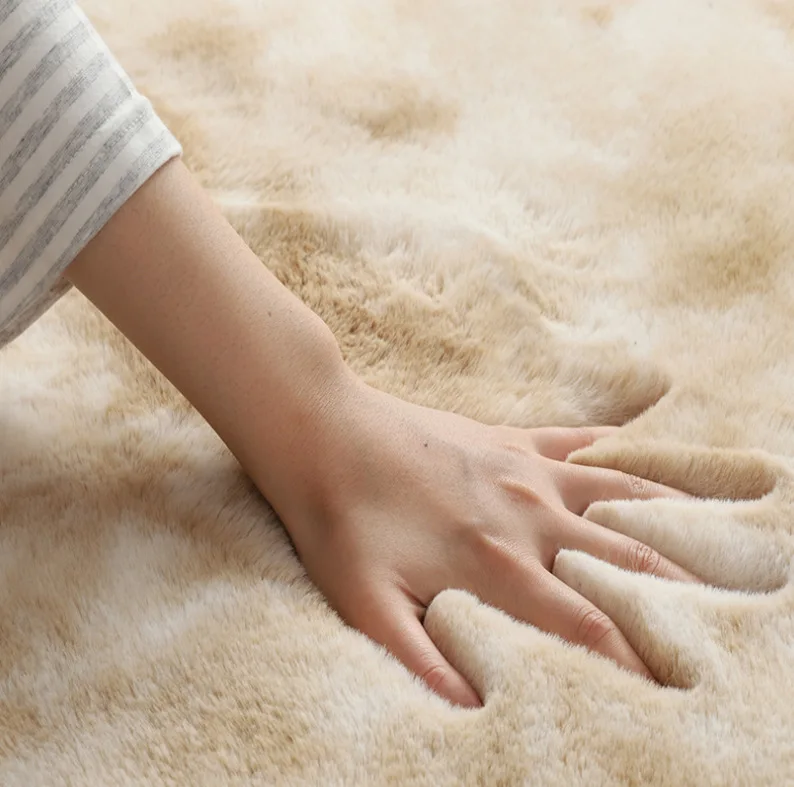 

Living Room Bedroom Carpet Nordic Light Luxury Two-color Rabbit Fur Plush Sofa Cushion Household Soft Bedside Door Carpet